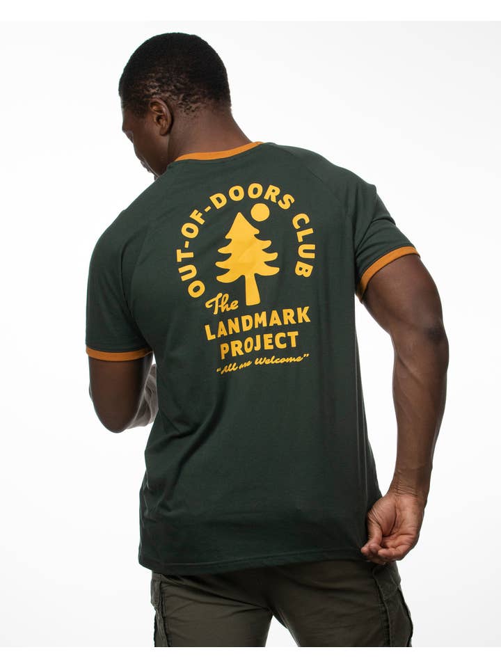 Dark Pine Sundial Out-of-Doors Club Raglan Ringer Pocket Tee for wholesale on Faire3