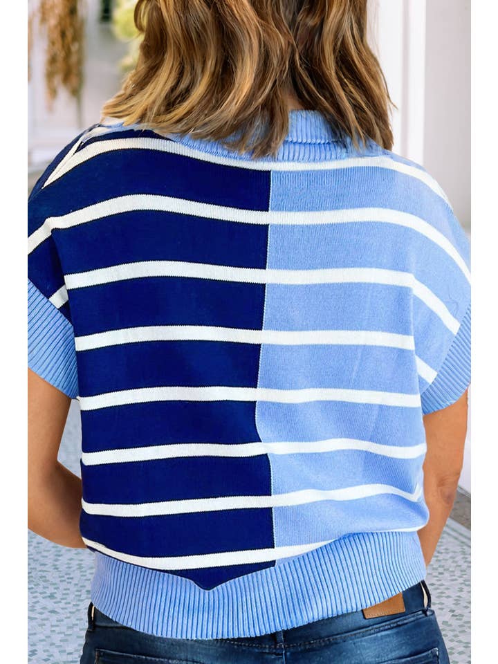 Little Daisy Closet - Wholesale Sweater Vest - Women's - LDC Stripe Colorblock Quarter Zip Collar Sweater Vest