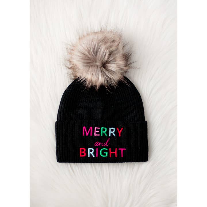 Panache Apparel Co. - Wholesale Beanie - Women's - Black Merry & Bright Knit Pom Hat