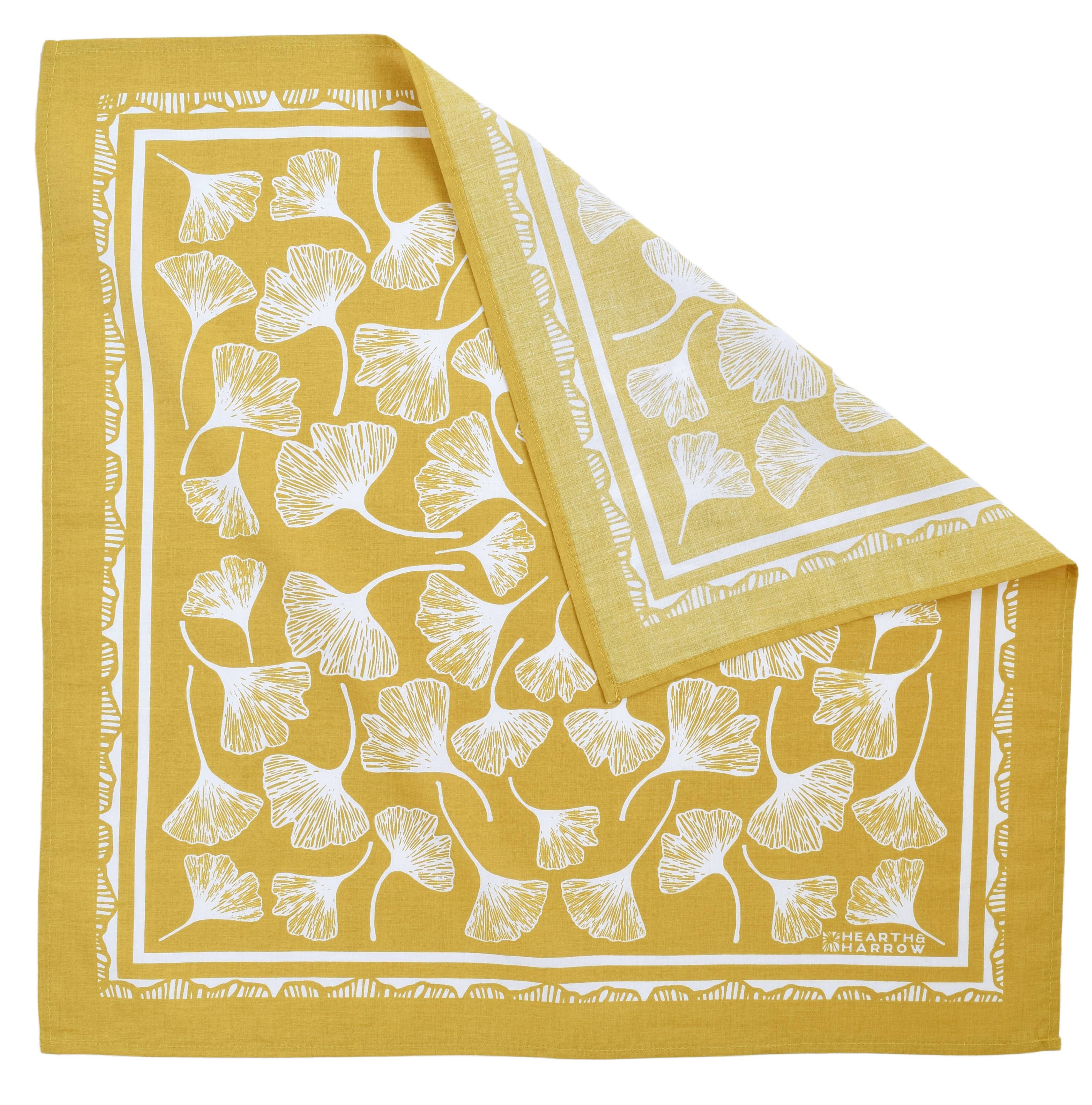 Hearth and Harrow - Wholesale Bandana - Unisex - Ginkgo Leaf Bandana - 100% Cotton - Hand Printed - Yellow3