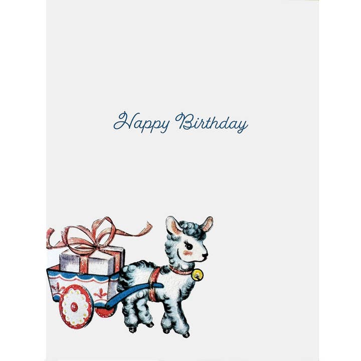 Baby Lamb With Present Birthday Card for wholesale by Lumia Designs