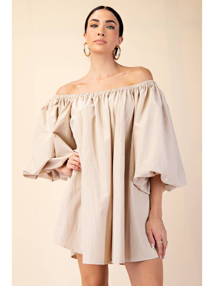 Glam - Wholesale Dress - Women's - Puff-Sleeve Off-The-Shoulder Mini Dress