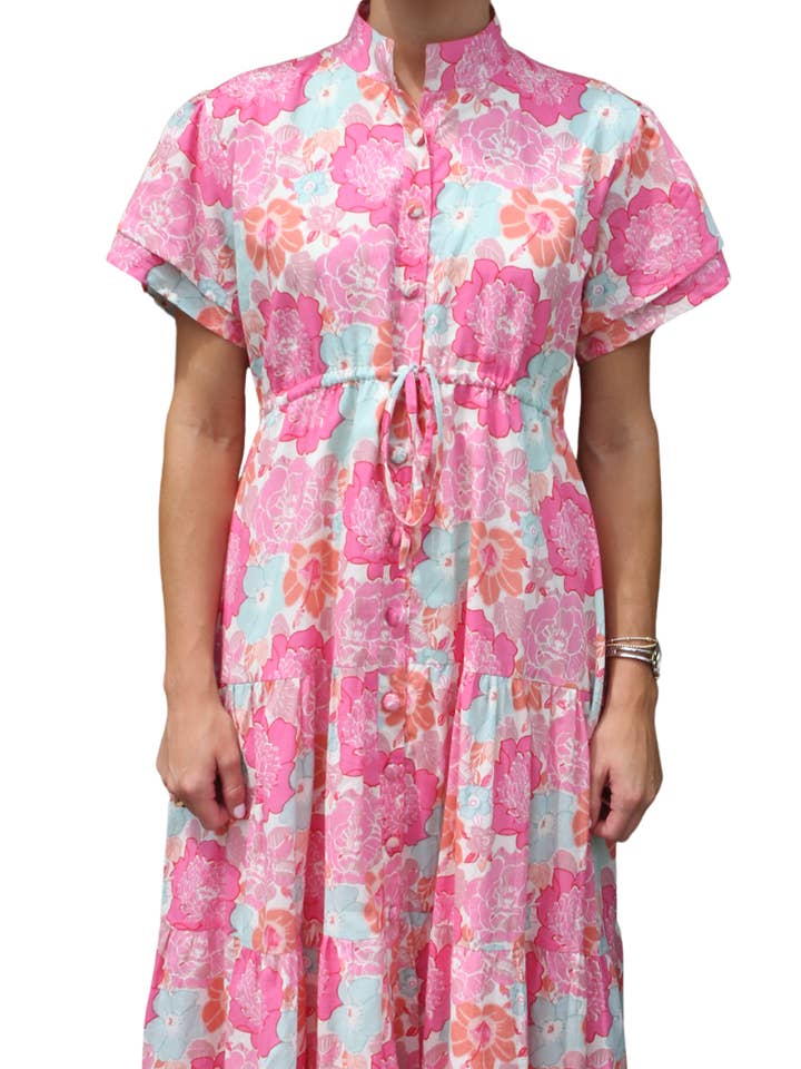 Vestido de algodón rosa floral Joy para venta al por mayor de The Art of Creating Inc