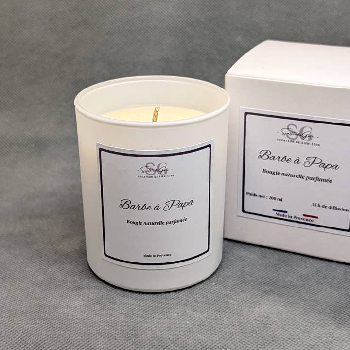 Bougie naturelle parfumée Barbe à Papa - Formulation Premium for wholesale by Sarl SdG / Souffle de Gaïa