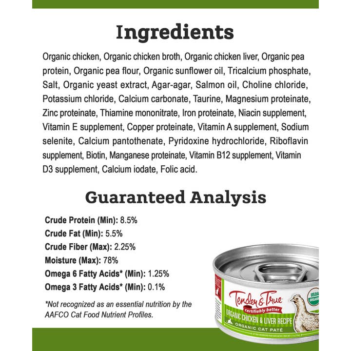 Tender & True Pet Nutrition - Wholesale Pet Food - Cat - Organic Chicken & Liver Pate for Cats (Case of 24)