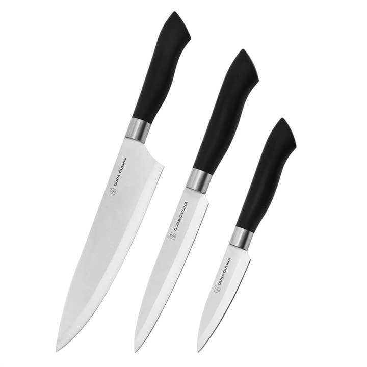 3 Piece Kitchen Knife Set with Matching Blade Guards, Black for wholesale by Dura Living LLC