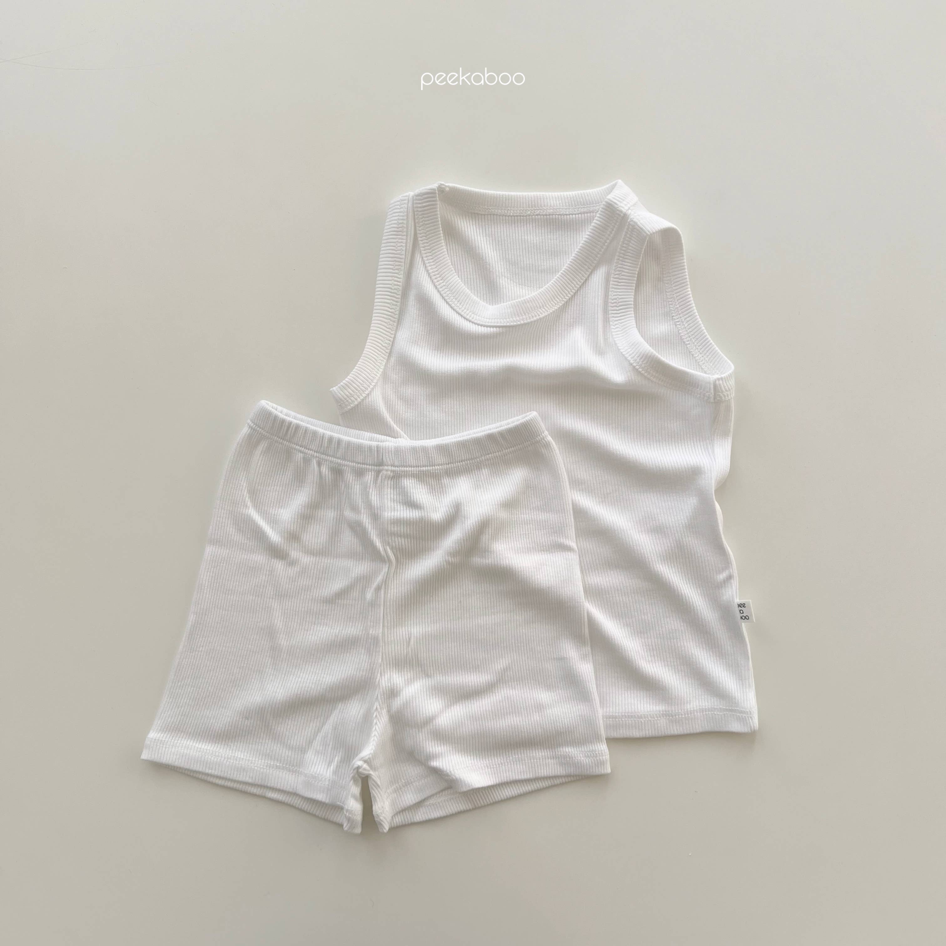 peekaboo – Großhandel Schlafanzug-Set – Kinder – Neutrale Farbe Kinder Kleinkind geripptes Tanktop und Shorts Pyjama4