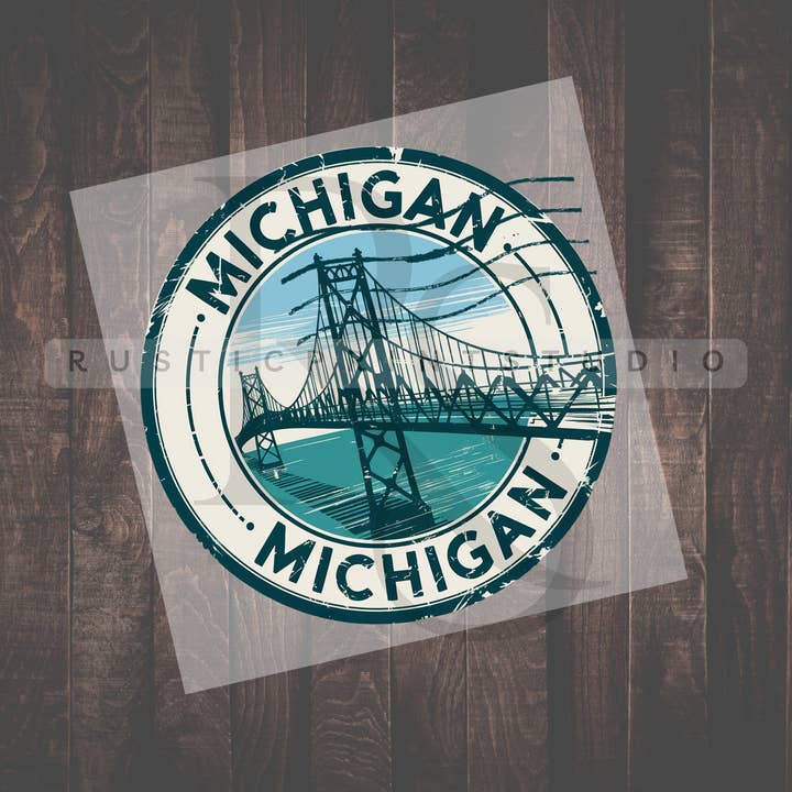 RusticPrintStudio - Wholesale Sublimation Transfer - Vintage DTF Michigan State Stamp DTF Heat Transfer