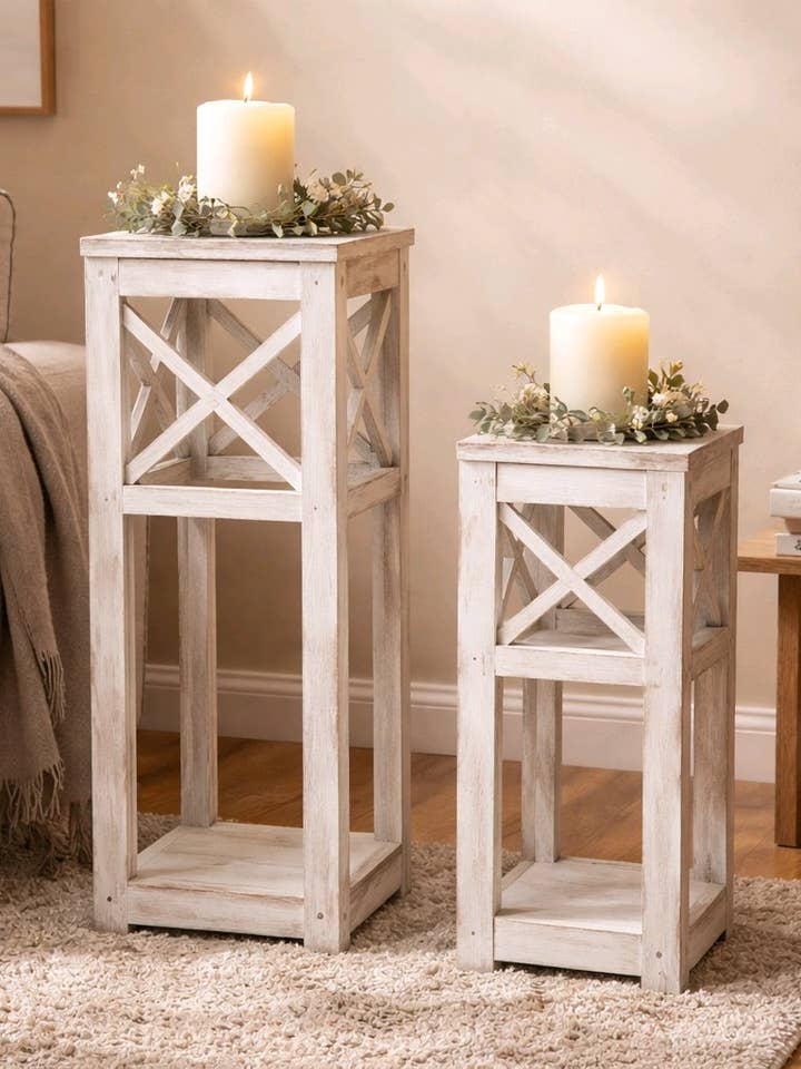 Conjunto de Lanternas Caixa de Madeira Castanho de 2 30in e 17in por atacado de Wholesale Home Decor