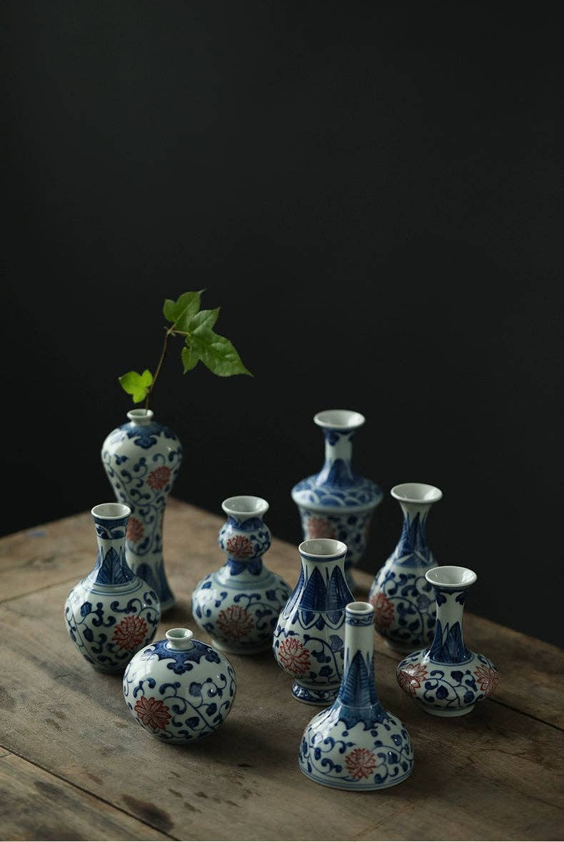 Gohobi （We cover U.S. import duties） - Wholesale Vase - Gohobi Hand-painted Blue and White Porcelain Vase (Red Flowers)23
