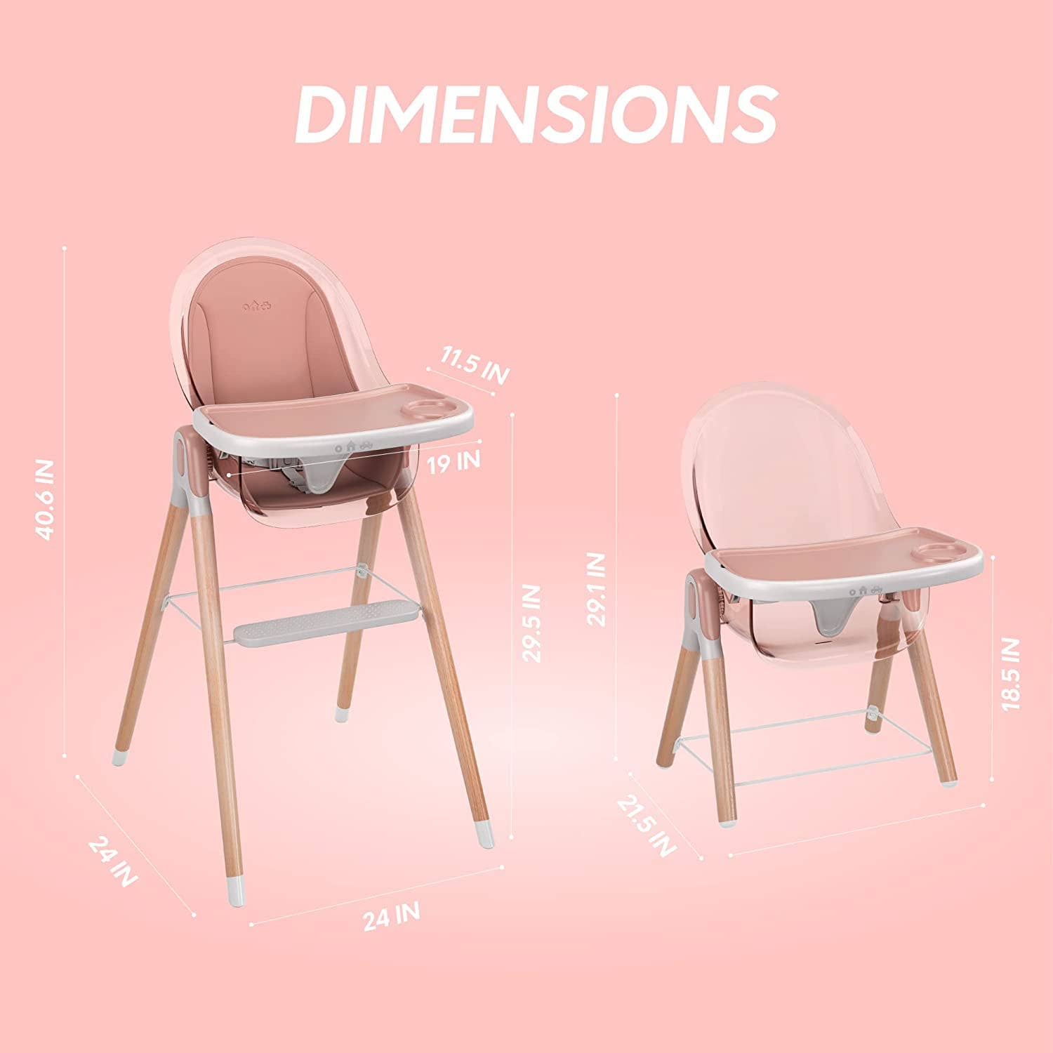 Children of Design - Vente Chaise haute – bébé - Chaise Haute Deluxe 6 en 1 Children of Design - Rose avec Coussin2