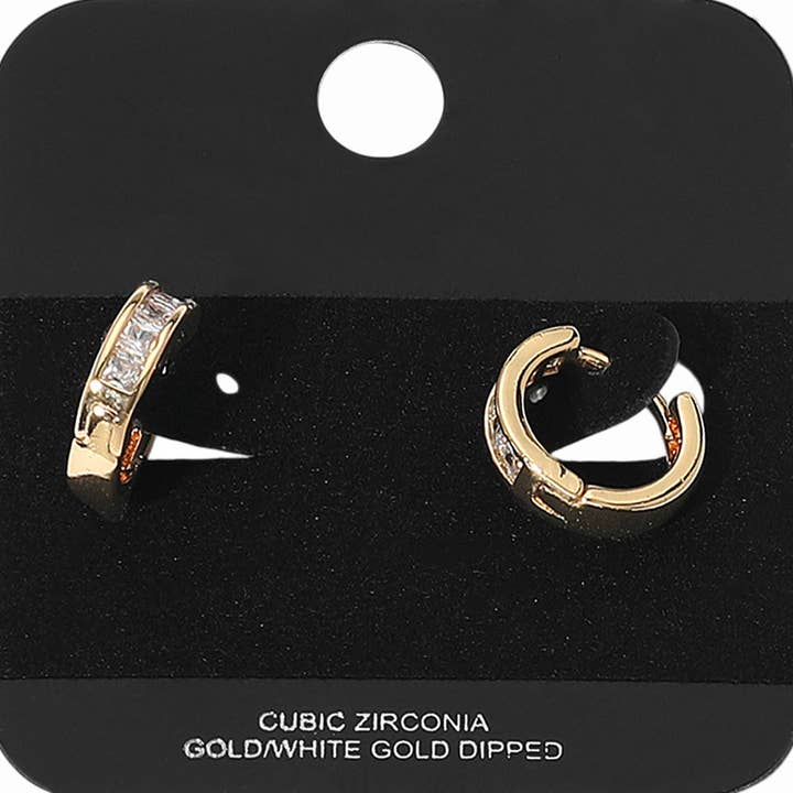 Gold Dipped CZ Stone Mini Hoop Huggie Earrings for wholesale by Sensibling Corp.