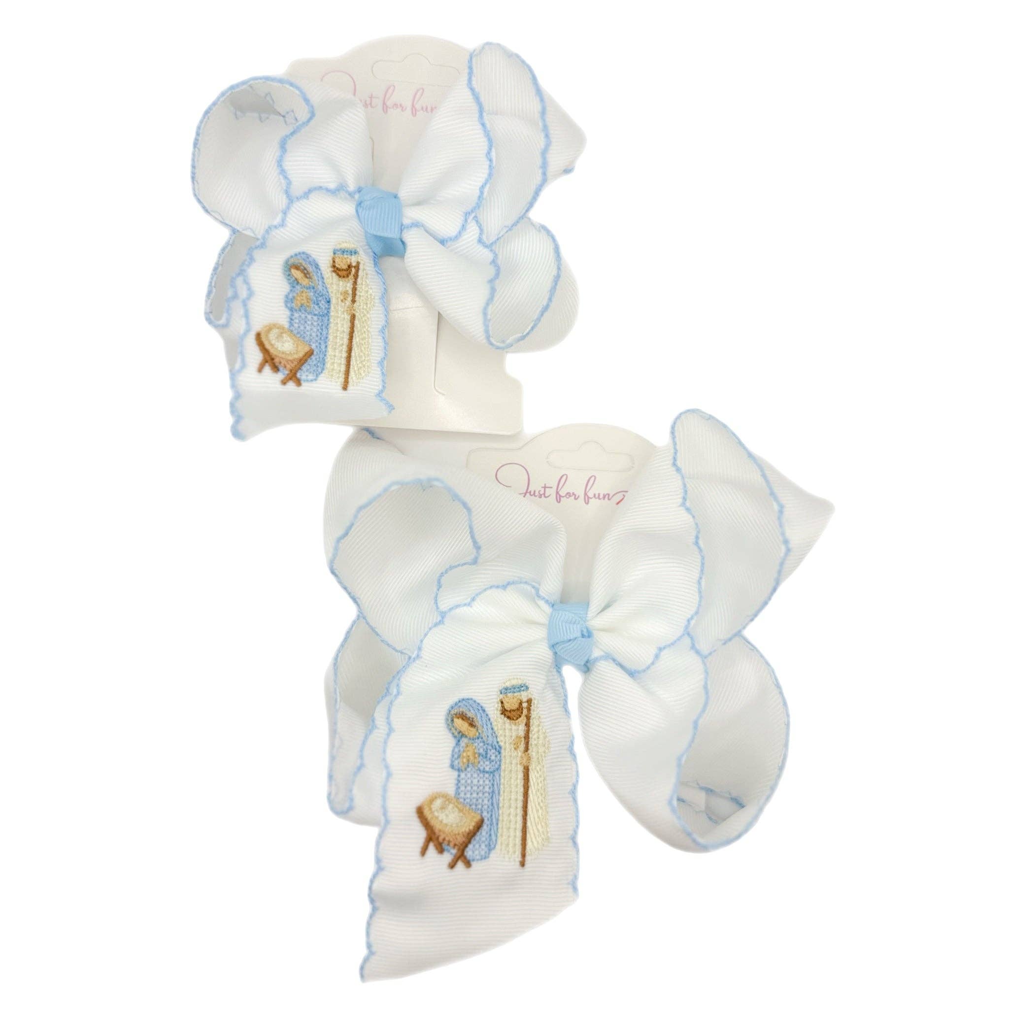 Just For Fun Threads - Wholesale Hair Bow - Kids - Away In a Manger Embroidered Hair Bow2