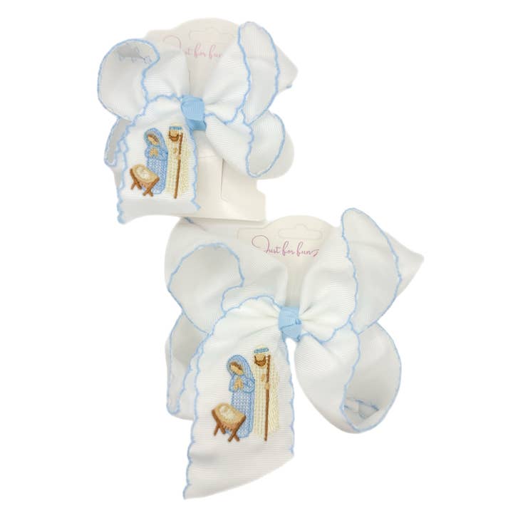 Just For Fun Threads - Wholesale Hair Bow - Kids - Away In a Manger Embroidered Hair Bow2