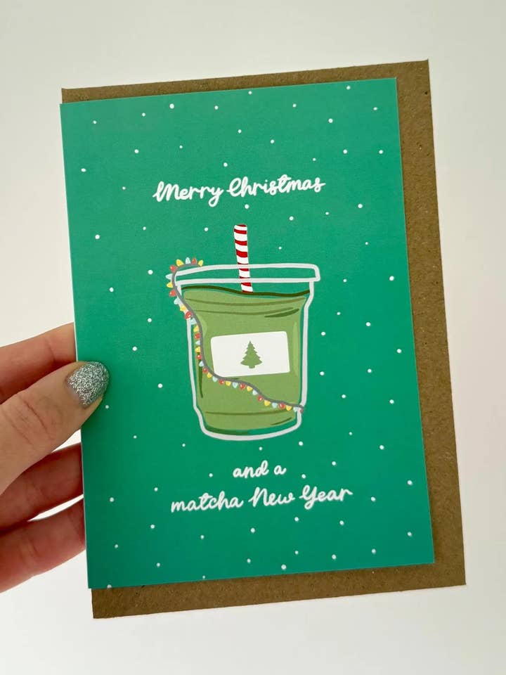 Matcha Christmas card. A6. Matcha. Happy New Year for wholesale by Gallerybylara