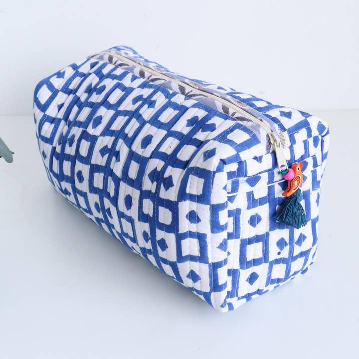 Floral Block Print Quilted Cosmetic Travel Pouch for wholesale by TerraWeaveHome