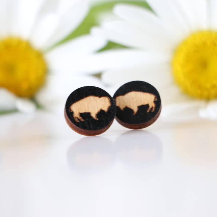 Brincos de madeira Buffalo Bison por atacado de Wild Roamer