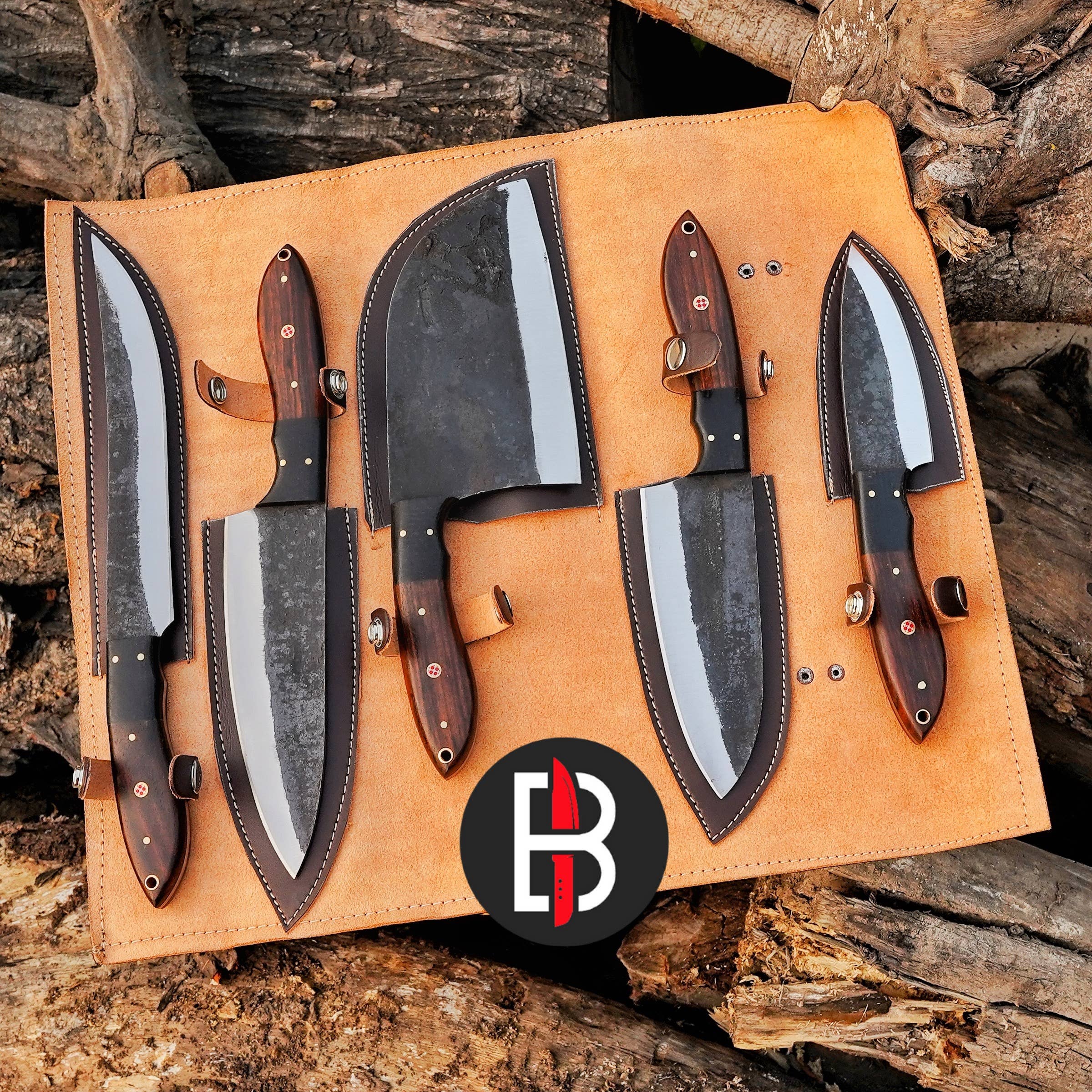 Bravohandicrafts - Wholesale Knife Set - 5 Pcs Carbon Steel Chef Set Hand Forged BBQ Kitchen Knives.4