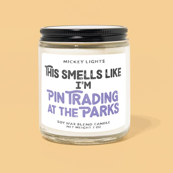Pin Trading at the Parks | 7 oz Soy Blend Candle for wholesale by Mickey Lights