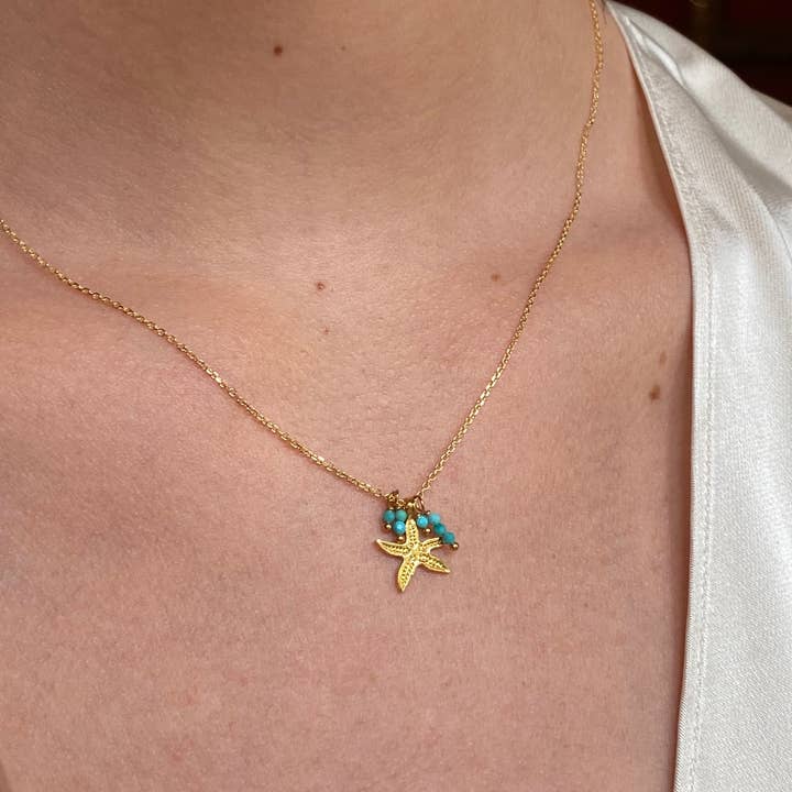 Sophie Deschamps Bijoux - Wholesale Pendant/Charm Necklace - Sedona necklace - starfish and turquoises (CCHCA6)