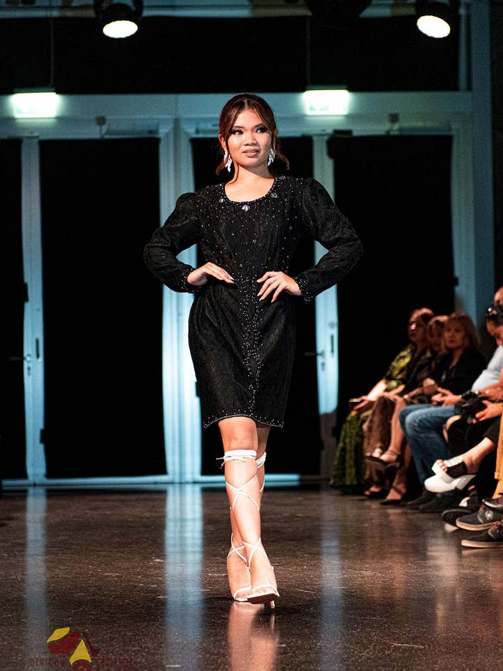 Jet black midi decorated evening dress for wholesale by Komang Darmiani