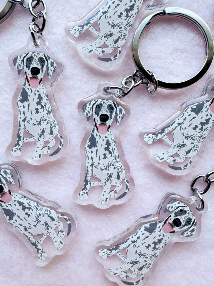 Great Dane (blue merle) Keychain for wholesale by Our Cheery Corner