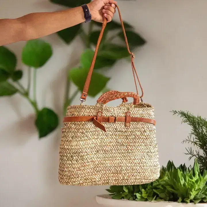 DarKech - Wholesale Beach Bag - Handmade French Baskets with Leather Straps Straw Basket Bag8