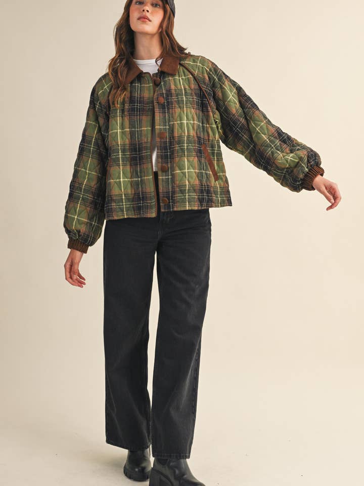 &MERCI - Wholesale Jacket - Women's - PLAID QUILTED JACKET WITH CONTRAST CORDUROY DETAIL MJK411521
