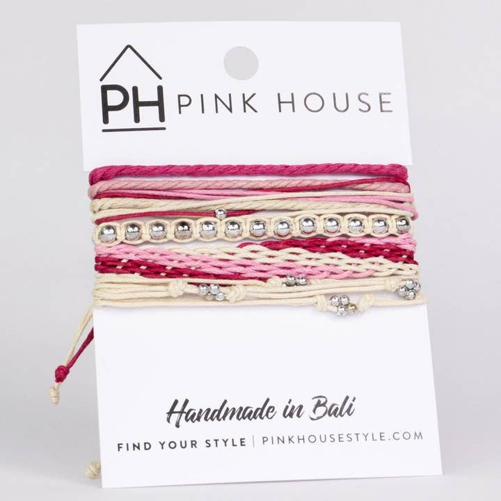 Pink House Imports - Wholesale Woven/Braided Bracelet - Arm Deco Color Stack Pull Bracelets Set/4