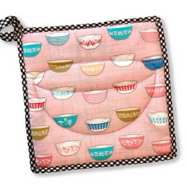 ModMoxGoods - Wholesale Oven Mitt/Pot Holder - Potholder Pyrex Vintage Bowls Collection Kitchen Bowl quilti0