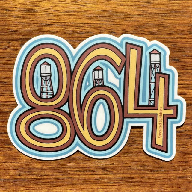 Sprouted Scribbles - Wholesale Sticker - Greenville Sticker 864 Upstate Area Code - South Carolina SC1