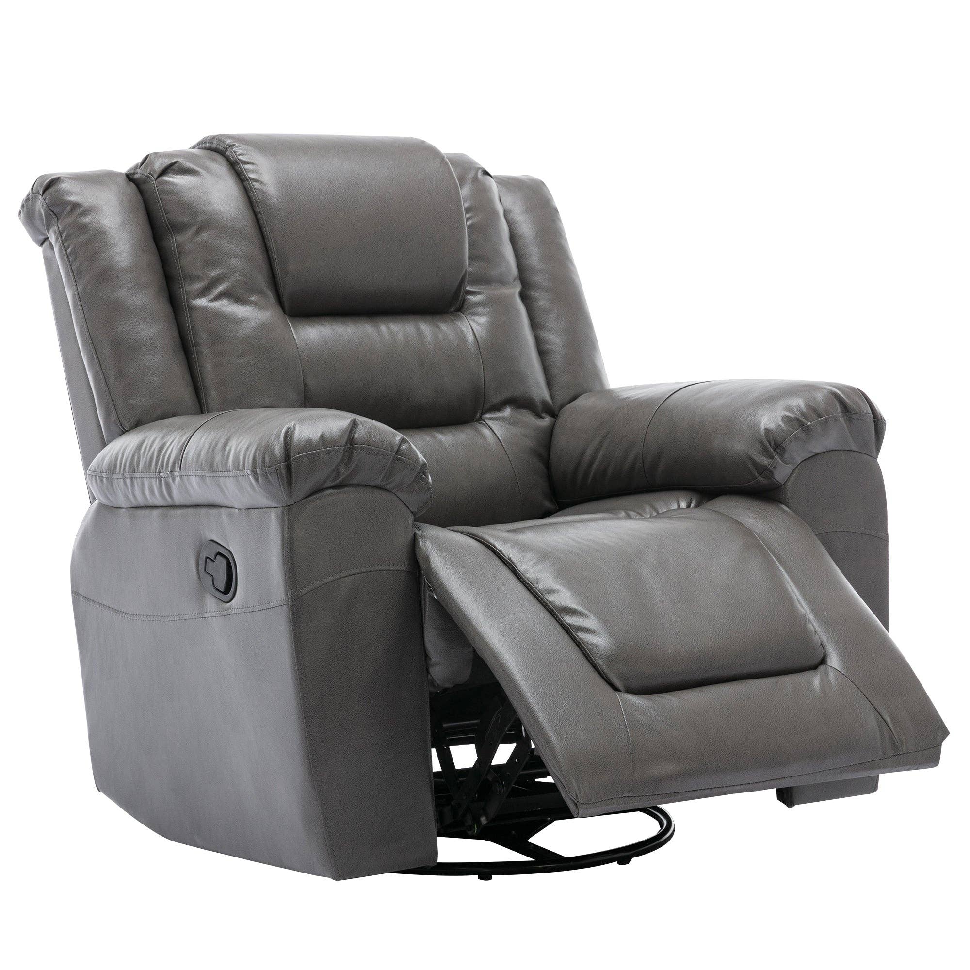 Orange County Decor - Wholesale Chair - 360 Swivel And Rocking Home Theater Recliner Manual Recliner Chair With Wide Armrest For Living Room,Bedroom, Grey Grey Foam Pu18
