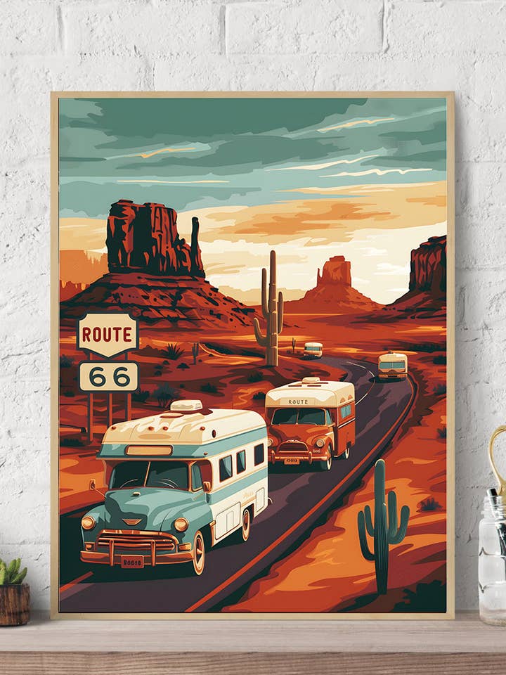 Route 66 RV Caravan Leinwand-Kunstdruck für den Großhandel von Arttique - Artistry Canvas Prints