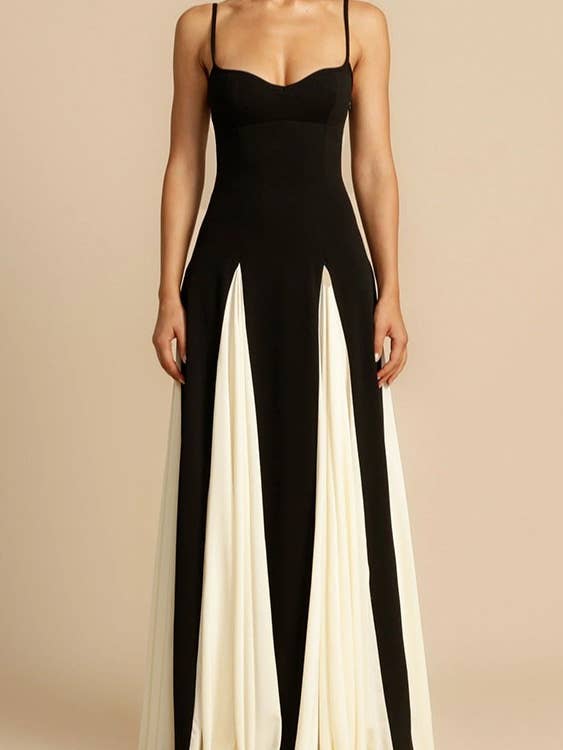 Casual Style Suspender Black And White Contrast Dress for wholesale on Faire