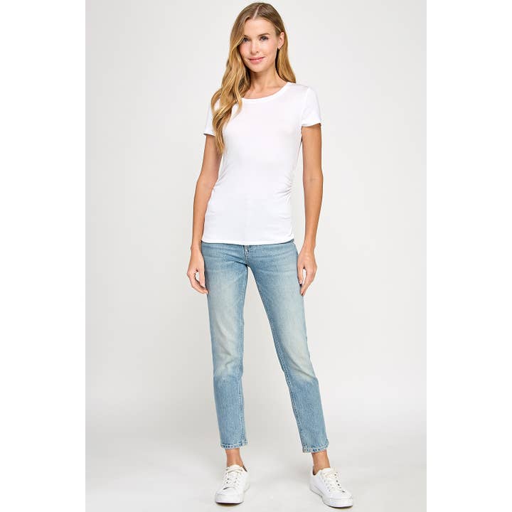 Heimious - Wholesale T-Shirt - Women's - Ruched Sides Short Sleeve Tee, T841