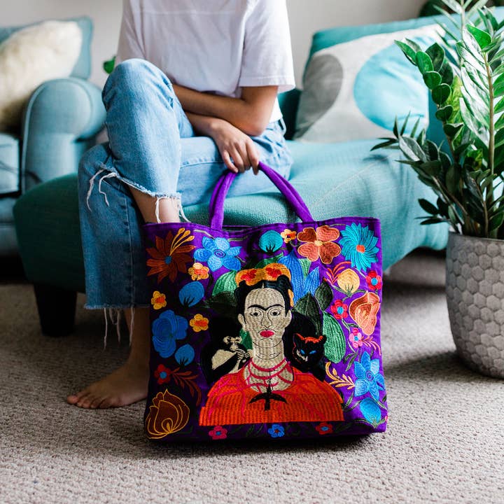Lucia's Imports - Wholesale Tote Bag - Women's - Frida Kahlo Embroidered Tote Bag1