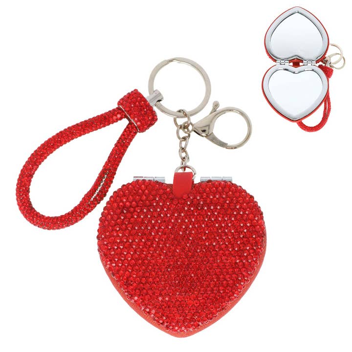 SP Sophia Collection - Wholesale Keychain - Women's - Heart Shaped Compact Mirror Wristlet Keychain