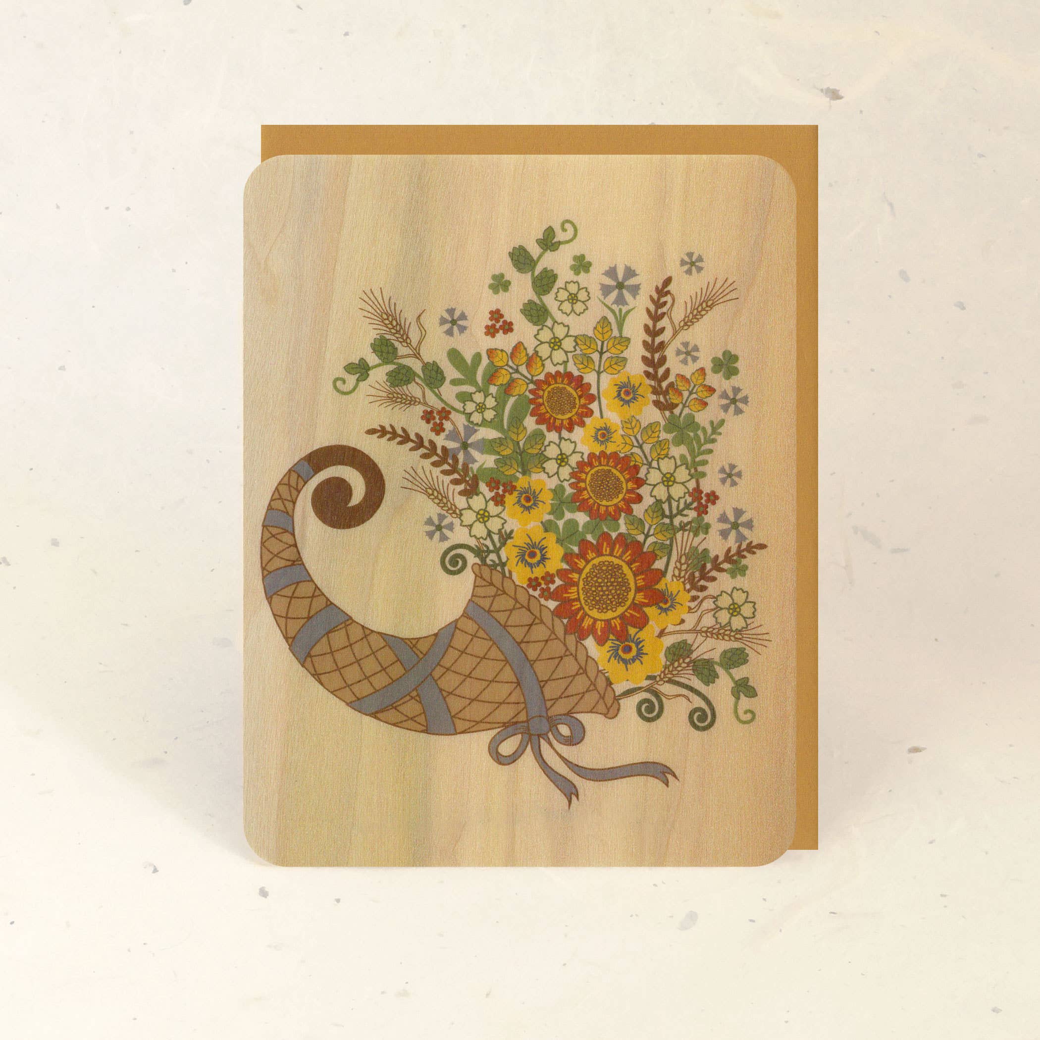 Little Gold Fox Designs - Wholesale Everyday Greeting Card - Cornucopia Wood Greeting Card