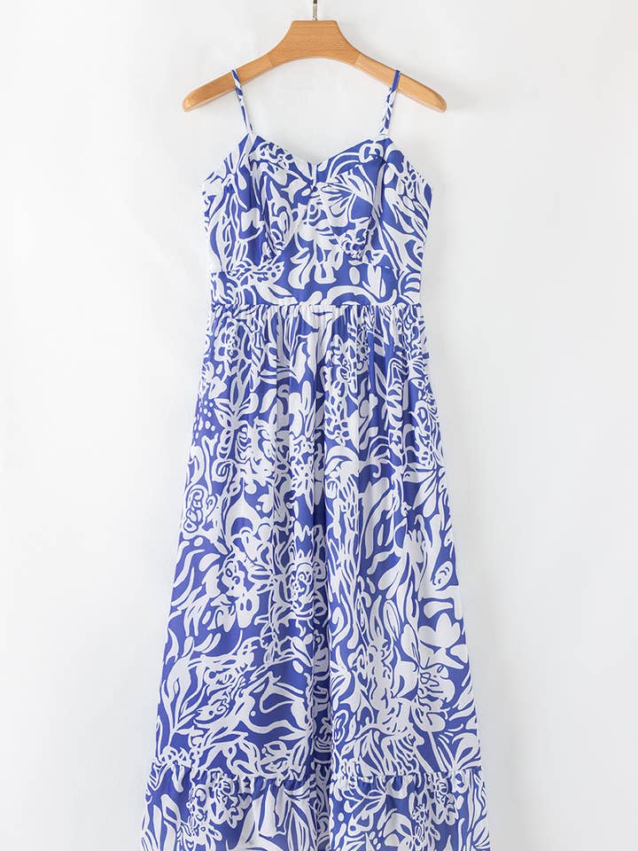 Sky Blue Coraline Floral Spaghetti Strap Maxi Dress for wholesale on Faire