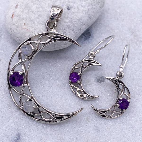 Goddess Design Studio - Wholesale Dangle Earrings - Sterling Silver Celtic Crescent Moon Earrings, in 4 gems!