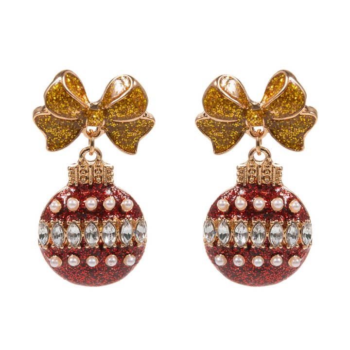 Fashion City - Wholesale Dangle Earrings - Christmas Ornament Ball Enamel Post Earrings