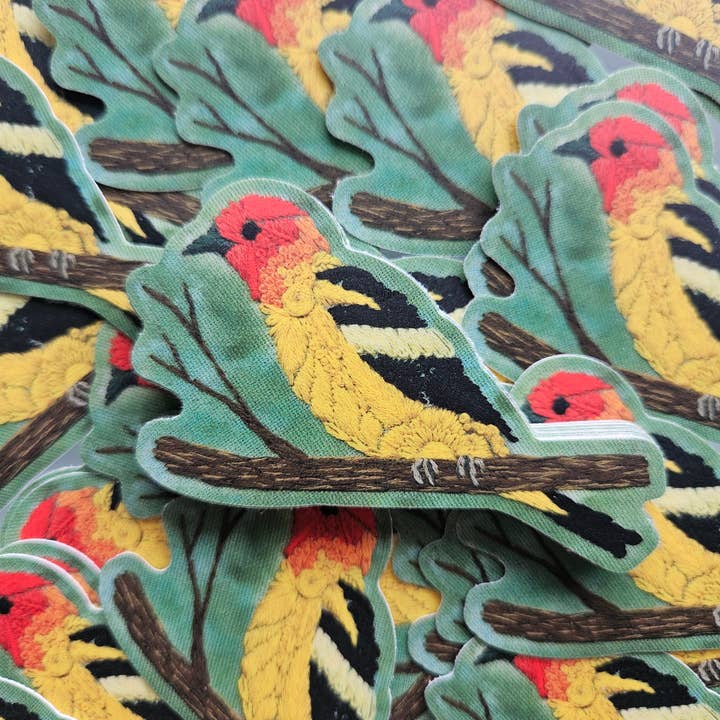 Autocollant en vinyle résistant aux intempéries avec broderie Western Tanager pour la vente par Biobroidery