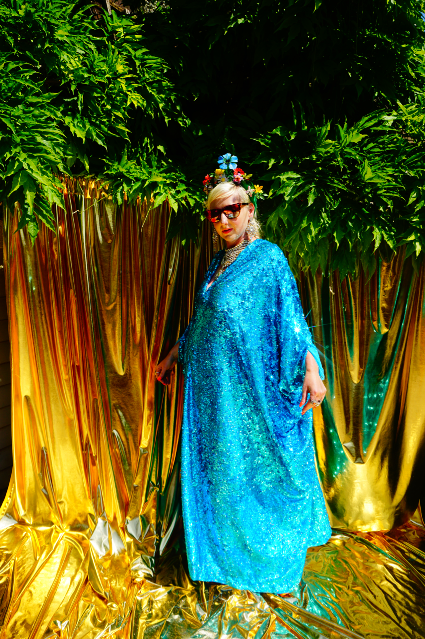 Fumbalinas – wholesale Kaftan – Women's – Turquoise Holographic Sequin Maxi Kaftan Gown / Kimono Robe20