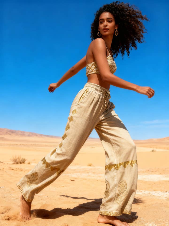 Patalon fluide à imprimée géométrique pour la vente par last queen