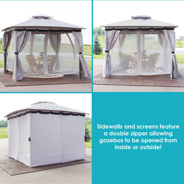Sunnydaze Decor - Wholesale Outdoor Ornament/Decor - 10 x 10 Soft Top Polyester Gazebo with Privacy Wall - Gray3