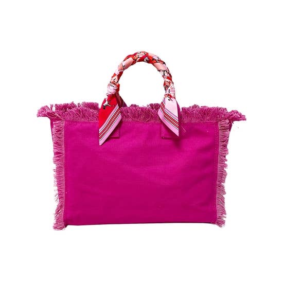 CLR by Claudette - Wholesale Beach Bag - Solid Canvas Beach Bags With Scarf Handles2