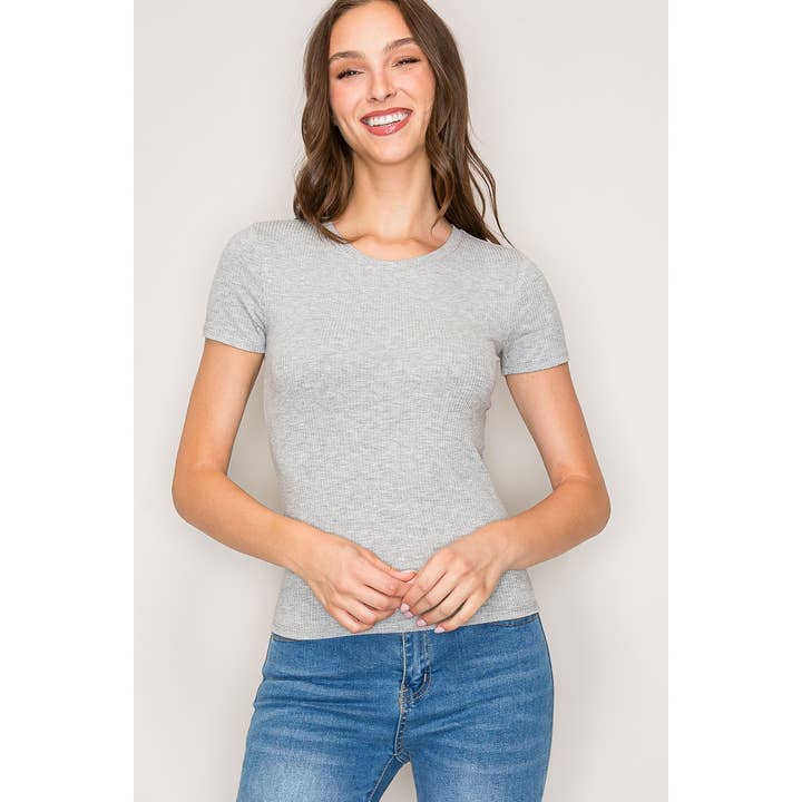 Popular 21 - Wholesale Knit Top - Women's - Classic Crew Neck Rayon Ribbed Short Sleeve Tee