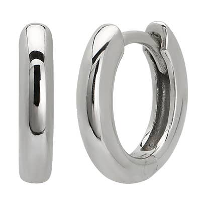 Classic Huggie Hoop Earrings in Sterling Silver for wholesale by The Land of Salt