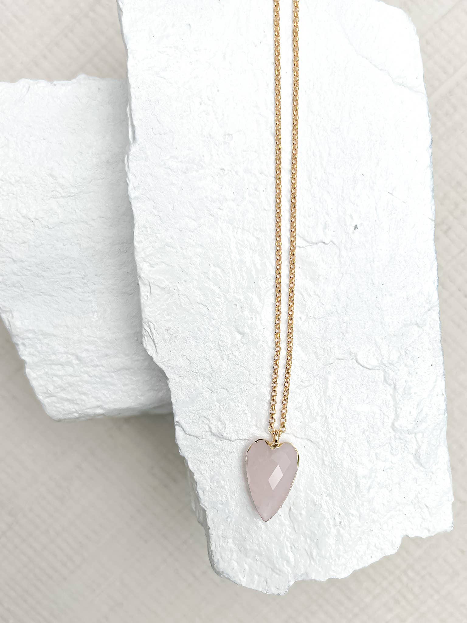 Roc Jewellery - Wholesale Pendant/Charm Necklace - Rose Quartz Heart Gold Plated Necklace1