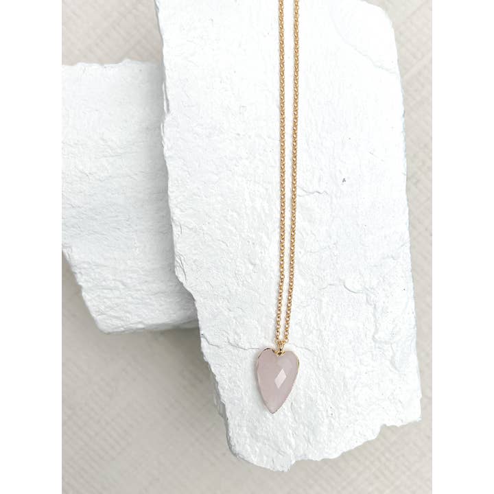 Roc Jewellery - Wholesale Pendant/Charm Necklace - Rose Quartz Heart Gold Plated Necklace1